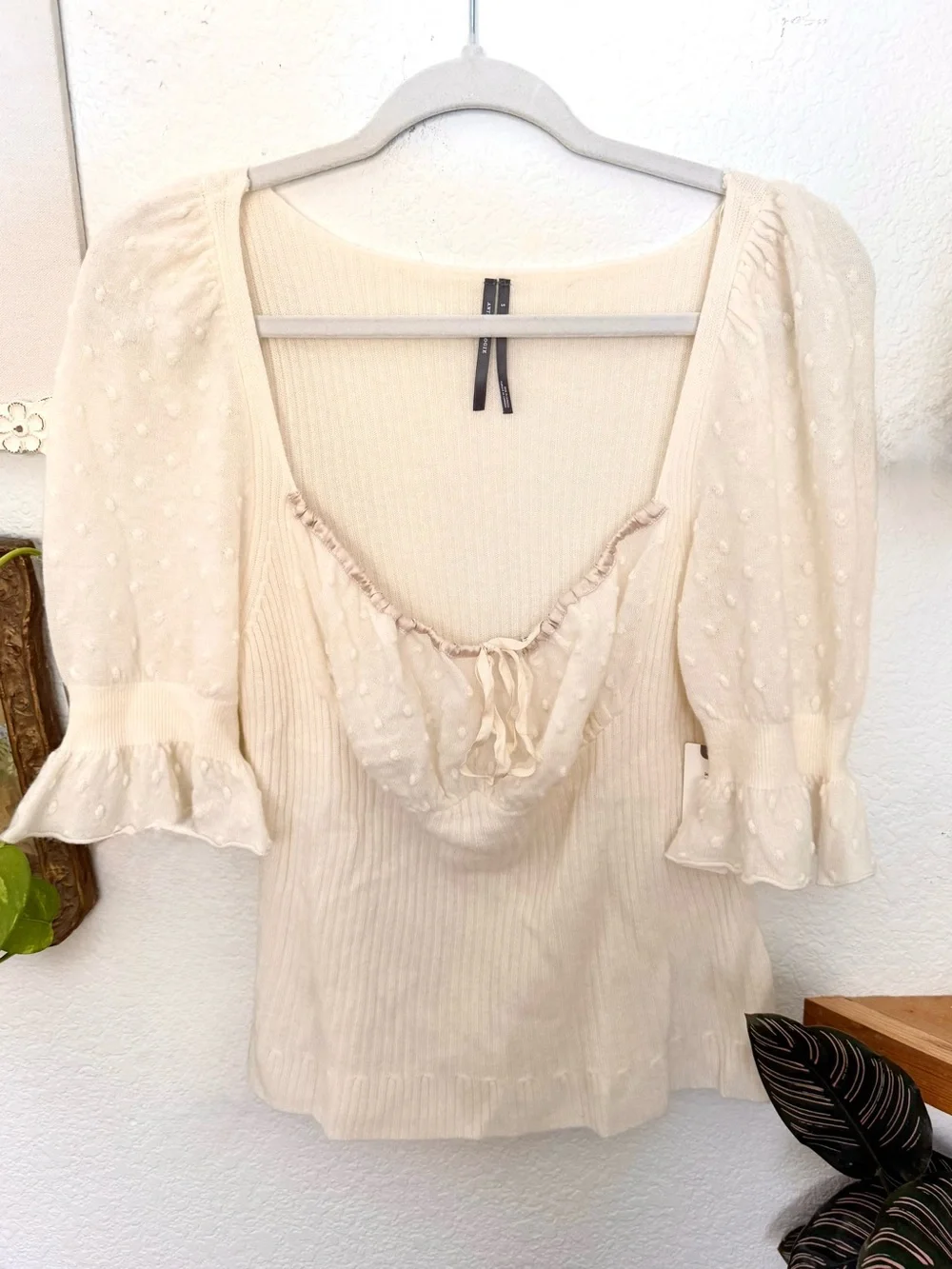Anthropologie Ruffle Sleeve Top Wool Cashmere Knit Blouse Peasant Prairie Sz S